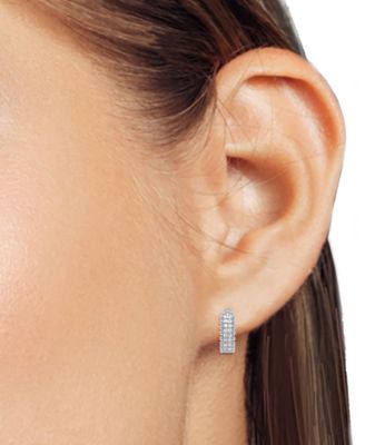 Diamond Bead Leverback Hoop Earrings (1/6 ct. t.w.) in Sterling Silver or 14k Gold-Plated Sterling Silver