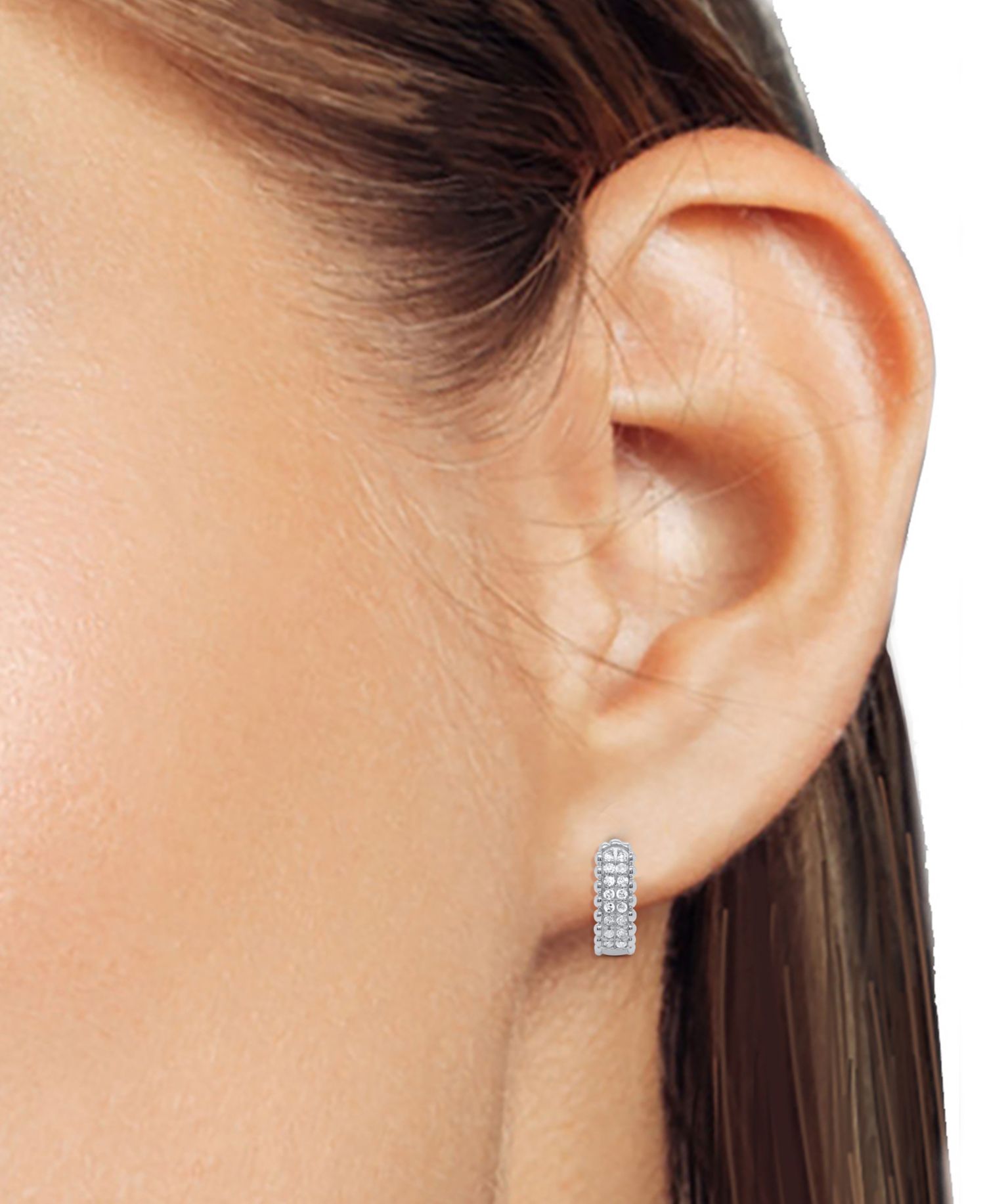 Diamond Bead Leverback Hoop Earrings (1/6 ct. t.w.) in Sterling Silver or 14k Gold-Plated Sterling Silver