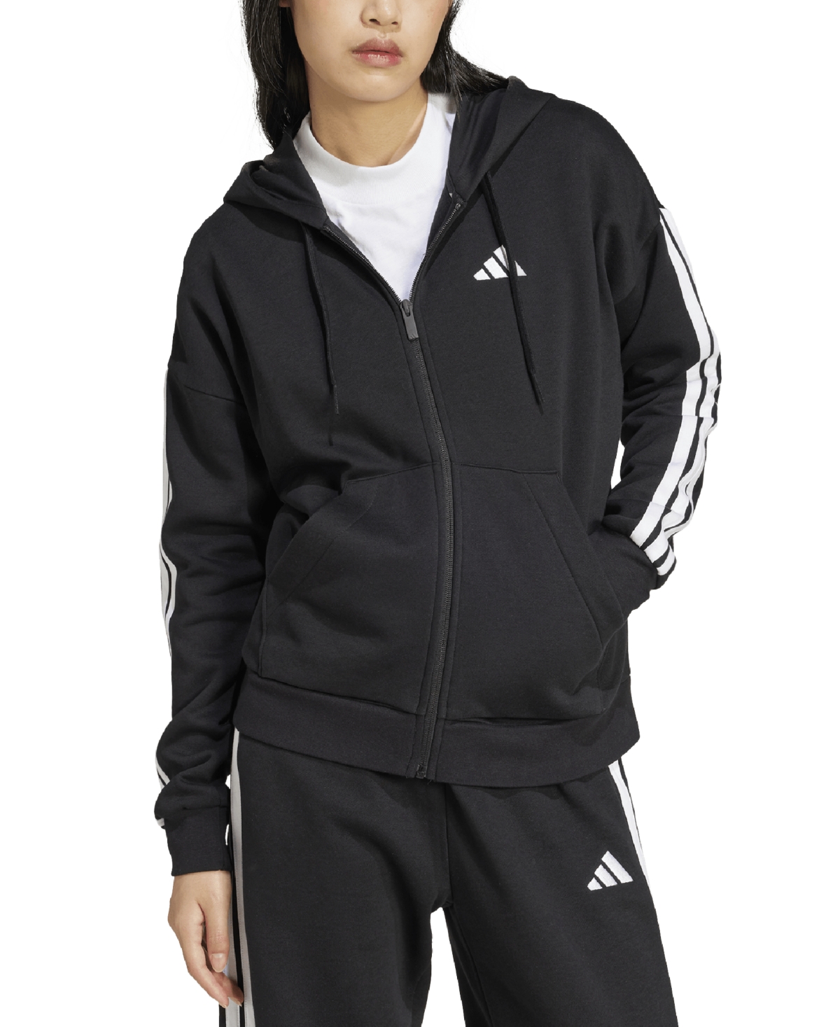 Adidas Originals Women's 3-stripe Logo Zip Hooded Track Jacket In Black