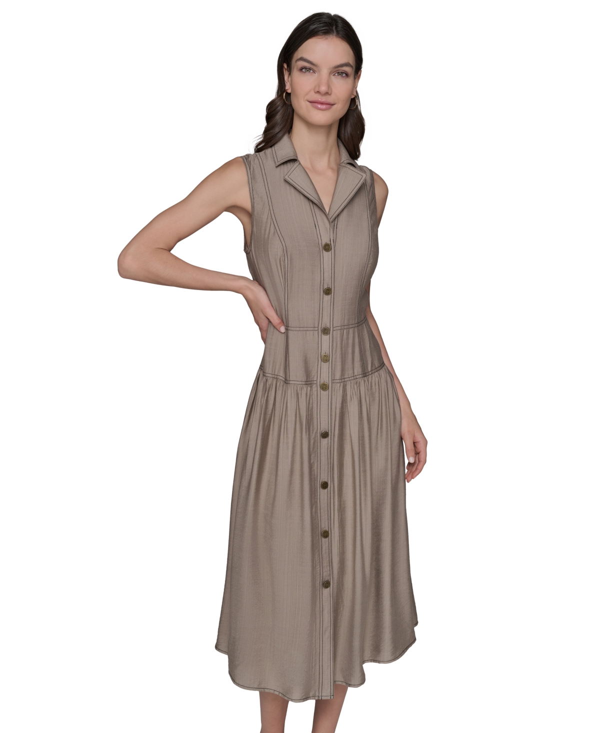 Women's Sleeveless Tiered Dress - Truffle