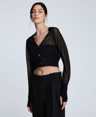 Kenneth Cole - Women's Sheer Saddle-Shoulder Cropped Cardigan