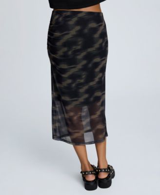 Women's Side-Ruched Pull-On Midi Skirt