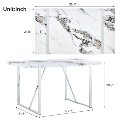 Faux Marble Dining Table for 4, Easy Assembly