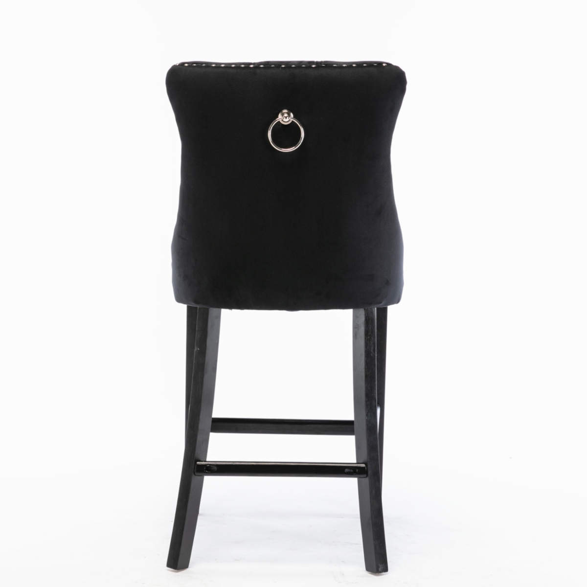 Contemporary Tufted Velvet Barstools with Wooden Legs (Black), Set of 2