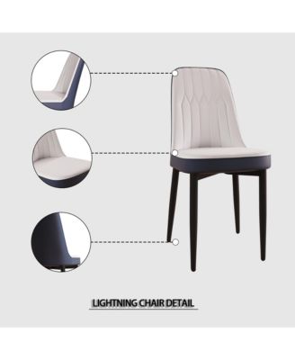 Set of 4 White and Blue Modern PU Leather Dining Chairs with Metal Legs