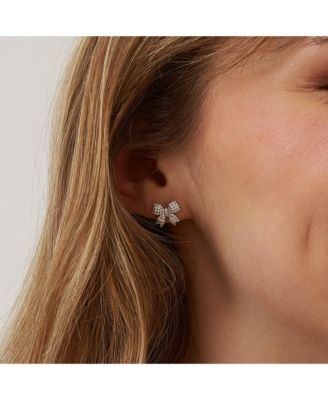 Bowtie Sterling Silver Zirconia Stud Earring