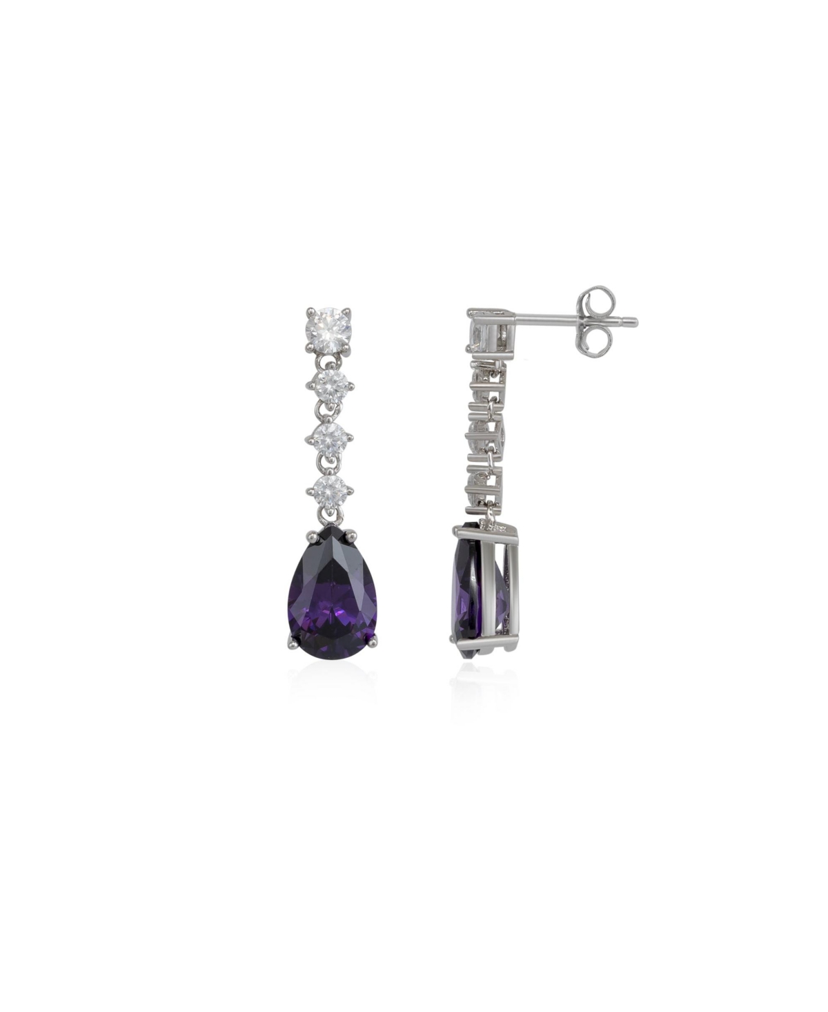 Pear Shape Amethyst Sterling Silver Drop Earrings - Purple