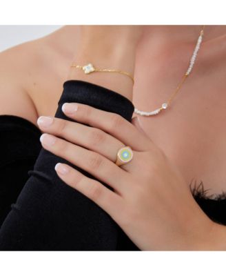 Enamel Round Sterling Silver Signet Ring