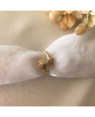 Hug Ring With Hands Sterling Silver and Gold Plated
