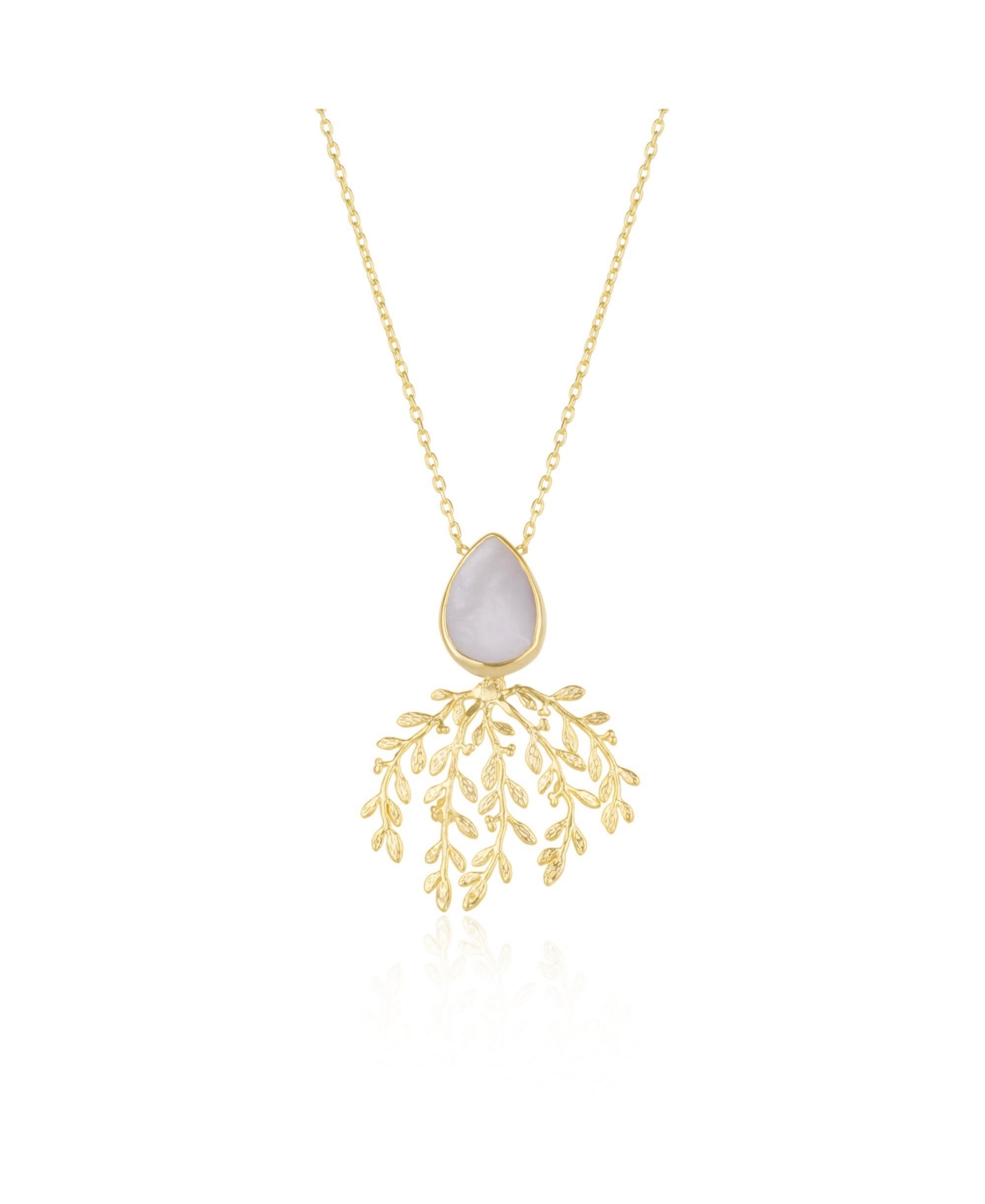 Mother Of Pearl Olive Branch Sterling Silver Necklace - Gold
