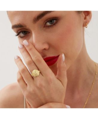 Sun Face Embossed Sterling Silver Medal Ring