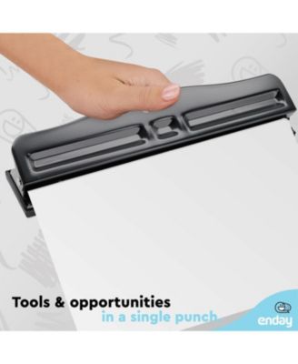 3 Hole Punch Heavy Duty, 3 Ring Hole Puncher for Binder, 10 Sheet Adjustable Paper Punch, Metal Three Hole Punch with Built-in Waste Chip Tray, Desktop 3 Hole Puncher Rubber Base, White - by Enday