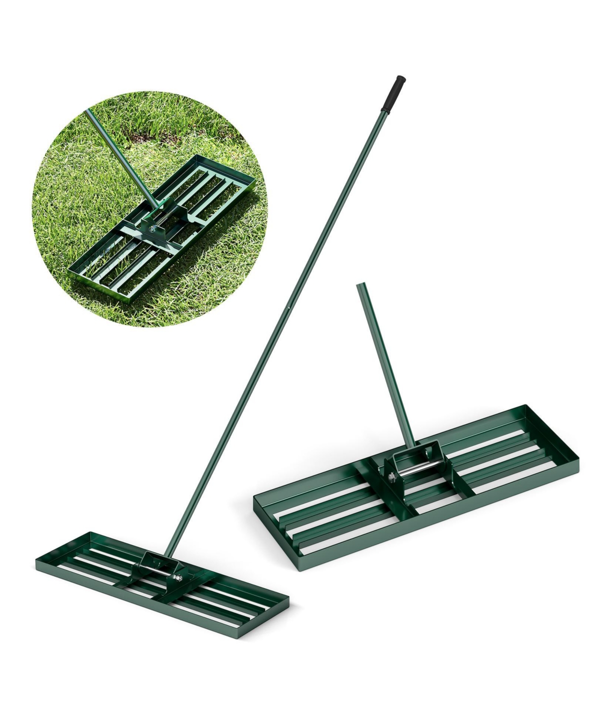 30 x 10 Inch Lawn Leveling Rake with Ergonomic Handle - Green