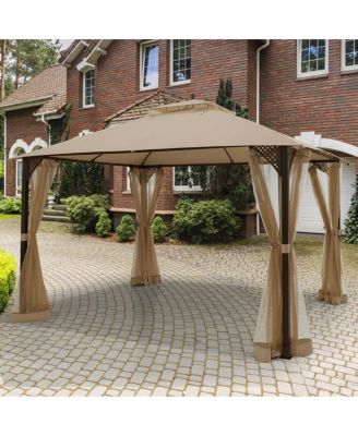 12 x 10 Feet Outdoor Double Top Patio Gazebo with Netting