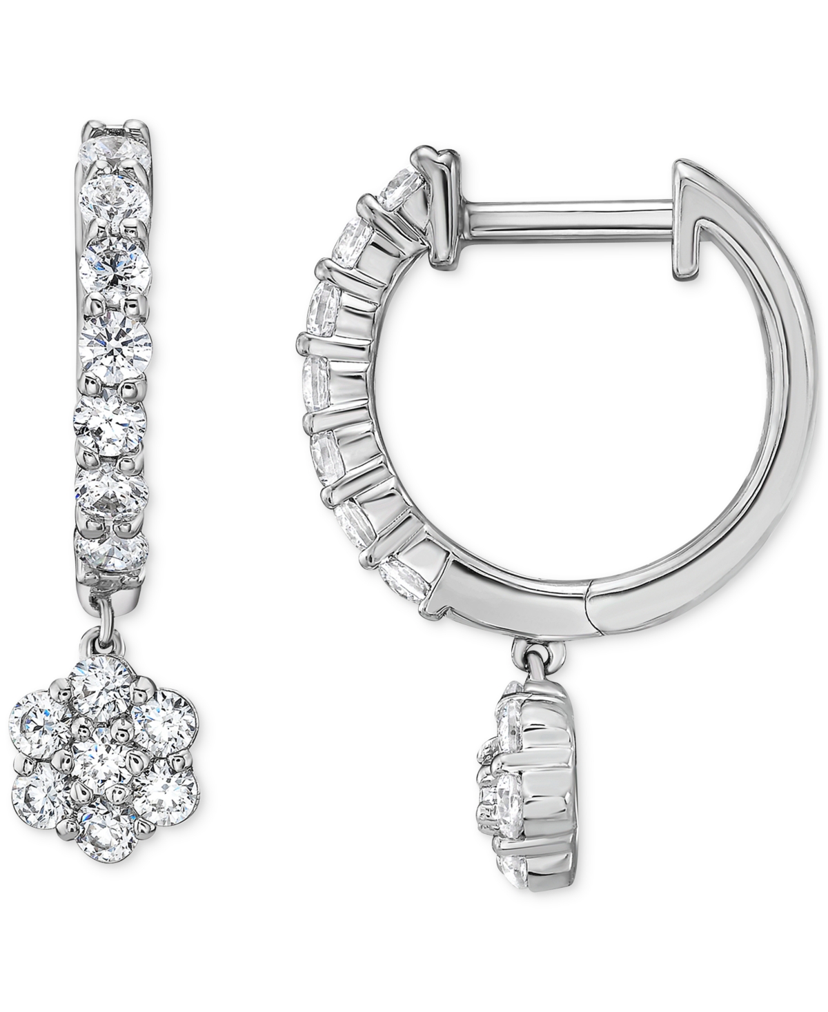 Macy's Diamond Dangling Flower Earrings (1 Ct. T.w.) In 10k White Gold In Gold