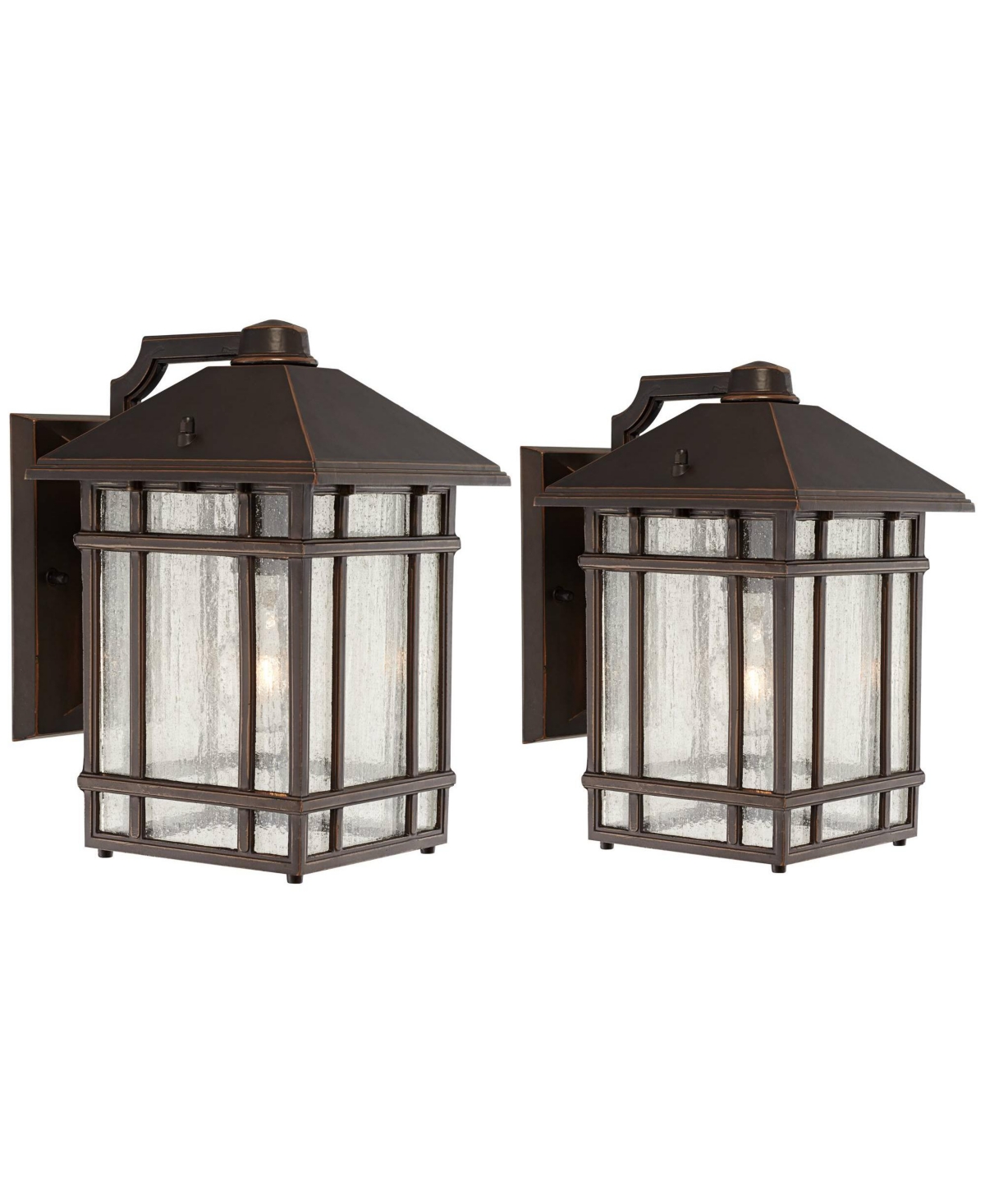 Jardin du Jour Sierra Craftsman Rustic Farmhouse Outdoor Wall Light Fixtures Set of 2 Rubbed Bronze 11&#x22; Seedy Glass for Exterior Barn Deck House