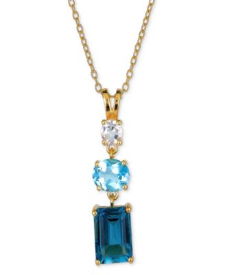 Macy's - Blue Topaz (3-5/8 ct. t.w.) & White Topaz (1/3 ct. t.w.) Triple Stone 18" Pendant Necklace in 14k Gold-Plated Sterling Silver (Also in Amethyst)