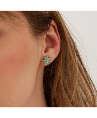 Four Leaves Clover Sterling Silver Stud Earring - Green