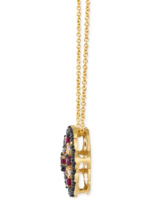 Passion Ruby (1/2 ct. t.w.) & Diamond (1/2 ct. t.w.) Flower Cluster Adjustable 20" Pendant Necklace in 14k Gold
