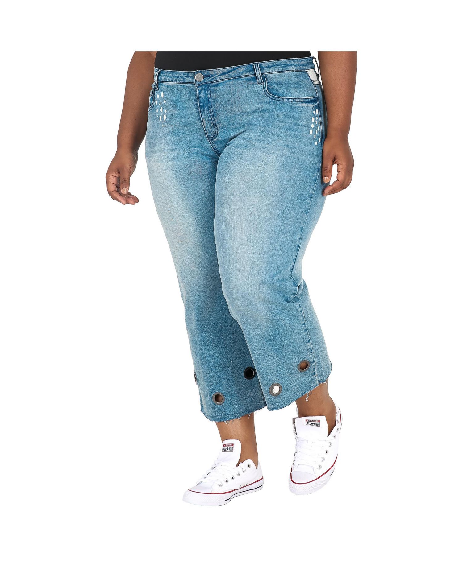 Women's Curvy-Fit Grommet Trim Cropped Ankle Jeans