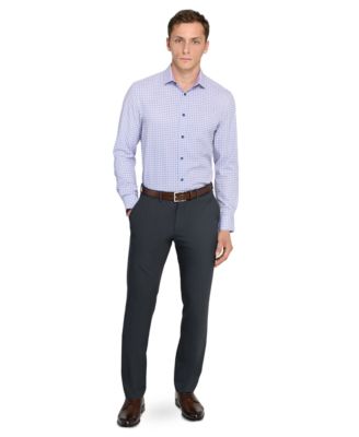 Men's Slim Fit Square Plaid 4-Way Stretch Performance Dress Shirt 