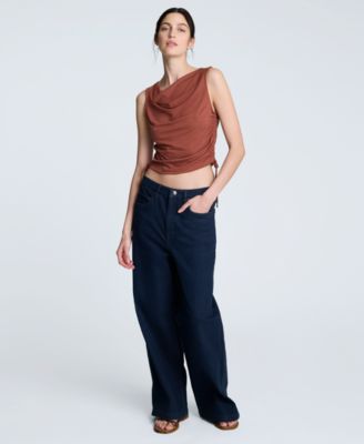 Women's Cowlneck Ruched Cropped Tank Top