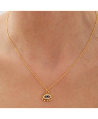 Evil Eye Blue Eye Eyelash Sterling Silver Pendant Necklace