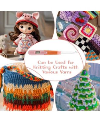 Rechargeable Lighted Crochet Hook Set with Stitch Counter, 18 Interchangeable Metal Heads, Ergonomic Handle – Gift for Knitters，Pink