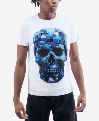 Men's Pixel Skull Rhinestone Crew T-Shirt