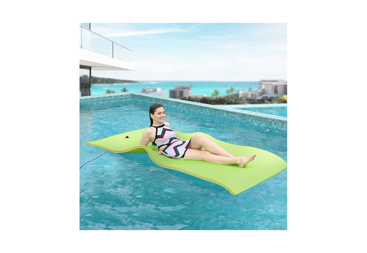 Green Water Floating Mat Foam Pad, 7x3FT Bouncy Tear-Resistant Xpe Foam