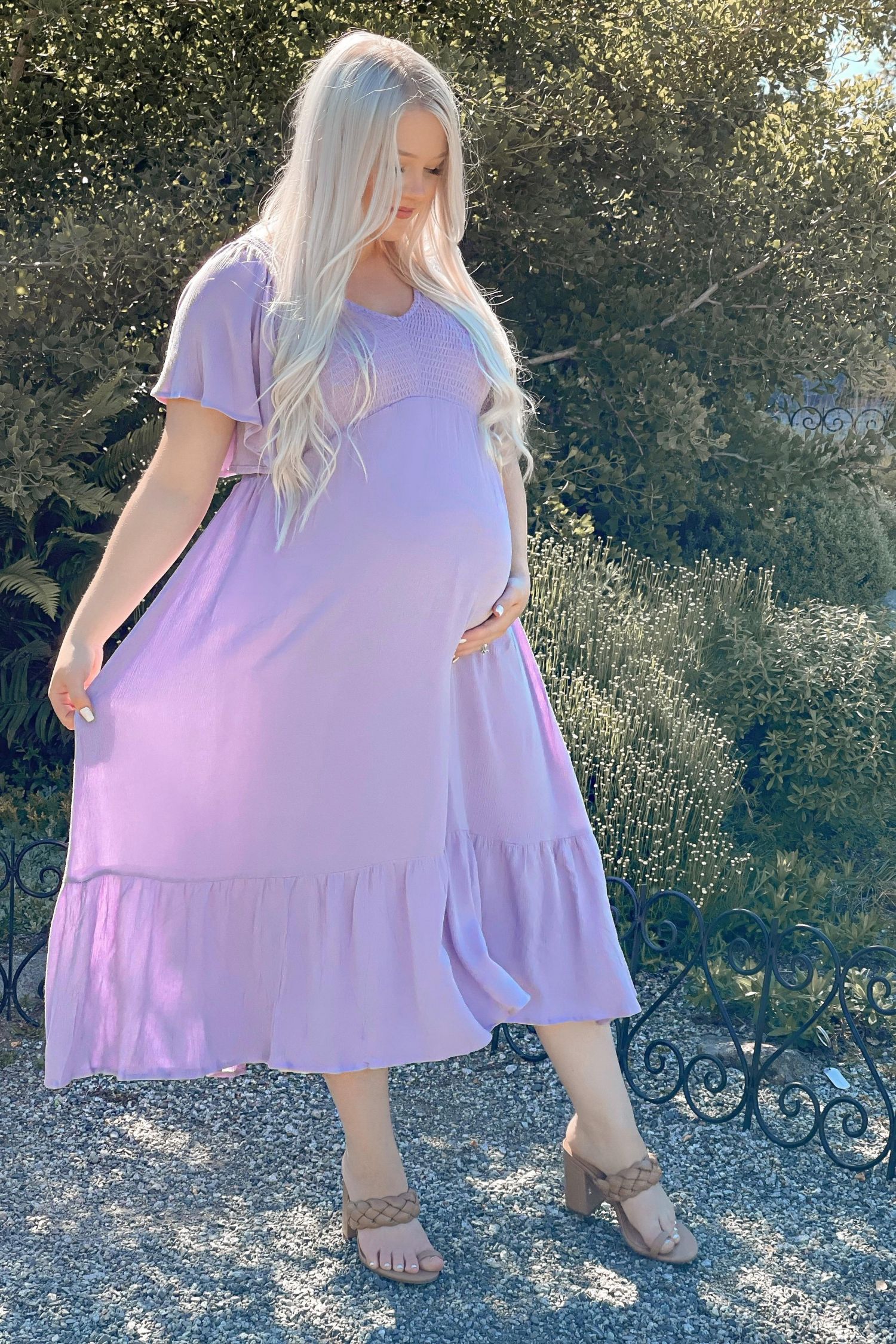 Women's Lavender Smocked Ruffle Dress
