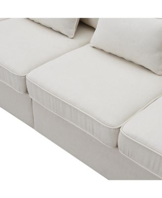 4-Seater Linen Sofa with Armrest Pockets and Pillows