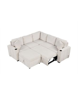 84.7" Sectional Pull-out Sofa Bed with Ottoman