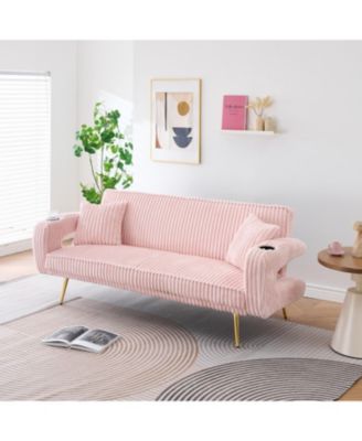 Streamdale White Corduroy Sofa with Pillows - Minimalist Living Room/Study