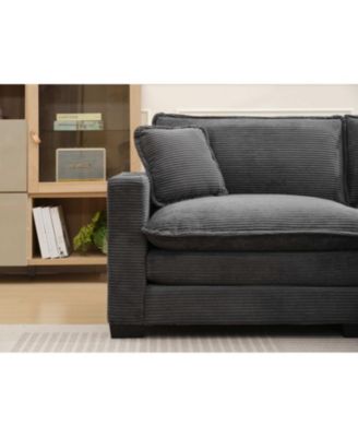 Streamdale L Shape Corduroy Sofa w/ USB, Cup Holder & Footstool - Gray