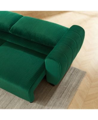 Streamdale Green Corduroy Convertible Sleeper Sofa with Storage