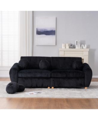 84" Black Corduroy Sofa Couch