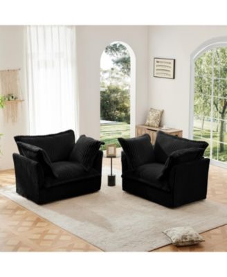 Black Corduroy Armchair Set with Pillows