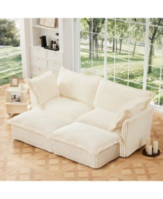 Streamdale Cream Corduroy 2-Seater Sofa with Ottomans & Sleeper
