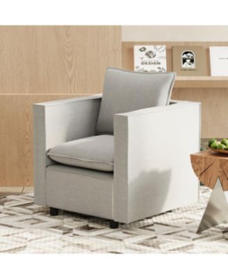 Streamdale 1-Piece Linen & Foam Accent Chair – Soft Cushion, Deep Seat, Rounded Armrests, Modern Single Sofa