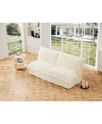 Slipcovered Armless 2-Seater Convertible Sofa with Pillows