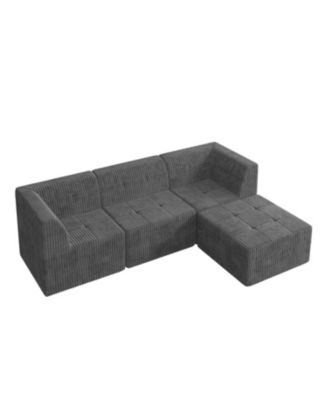 Streamdale L-Shape Modular Sofa Minimalist Corduroy Couch with Sleeper for Compact Living
