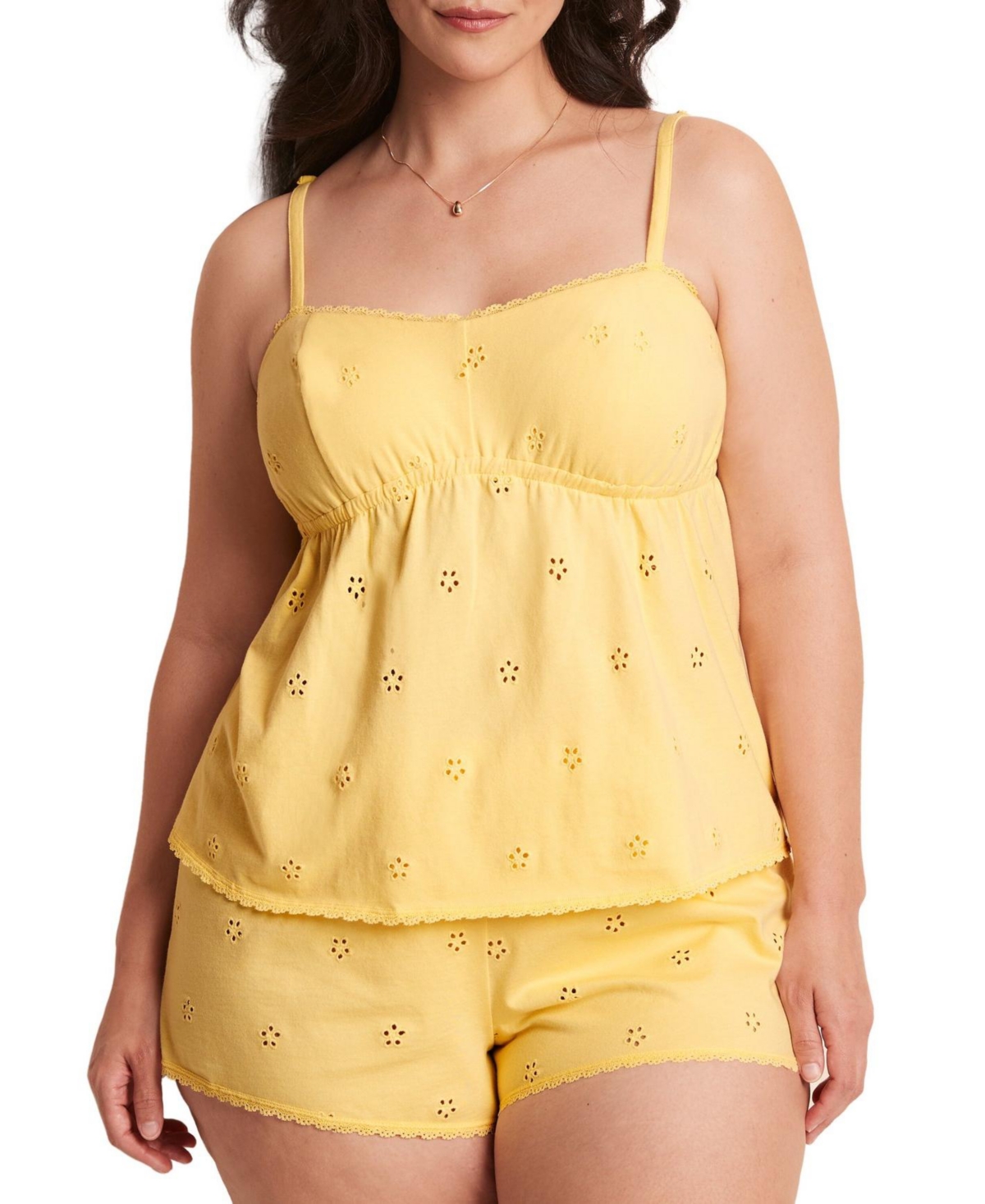 Plus Size MaryLou Pajama Cami & Shorts Set - Light yellow