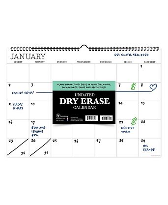 Undated 17" x 12" Dry Erase Medium Wire-o Hanging Horizontal Wall Calendar