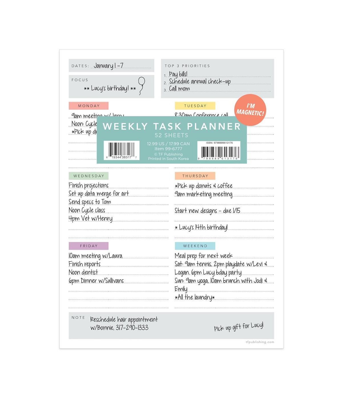 Simply Weekly Color Coded Task Pad - Multicolor