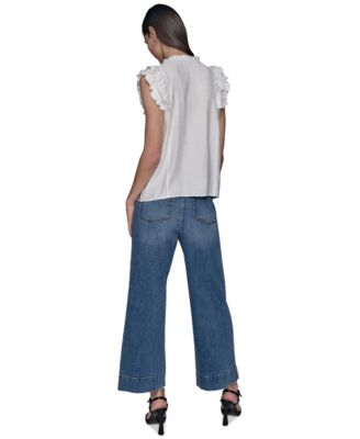 Women's Ruffled-Sleeve Button-Front Blouse