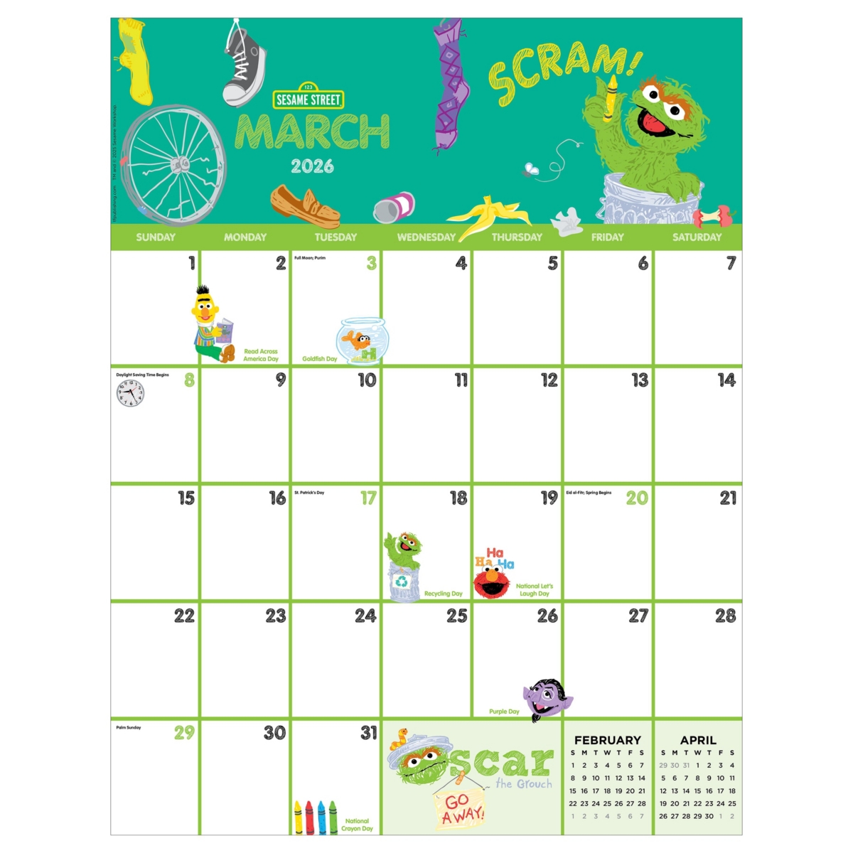 2026 Sesame Street Large Art Poster Wall Calendar - Multicolor