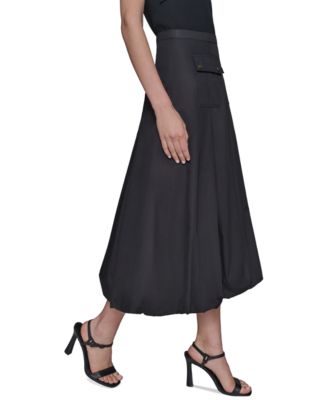 Women's Pocket-Front Cotton Midi Bubble Skirt