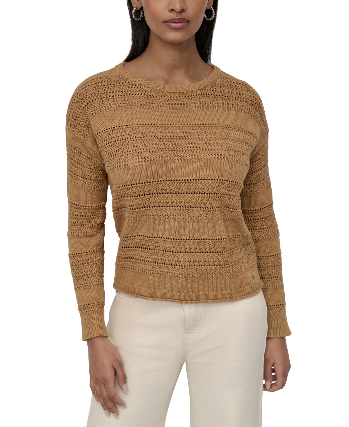Dkny Jeans Petite Crewneck Open-stitch Cotton Sweater