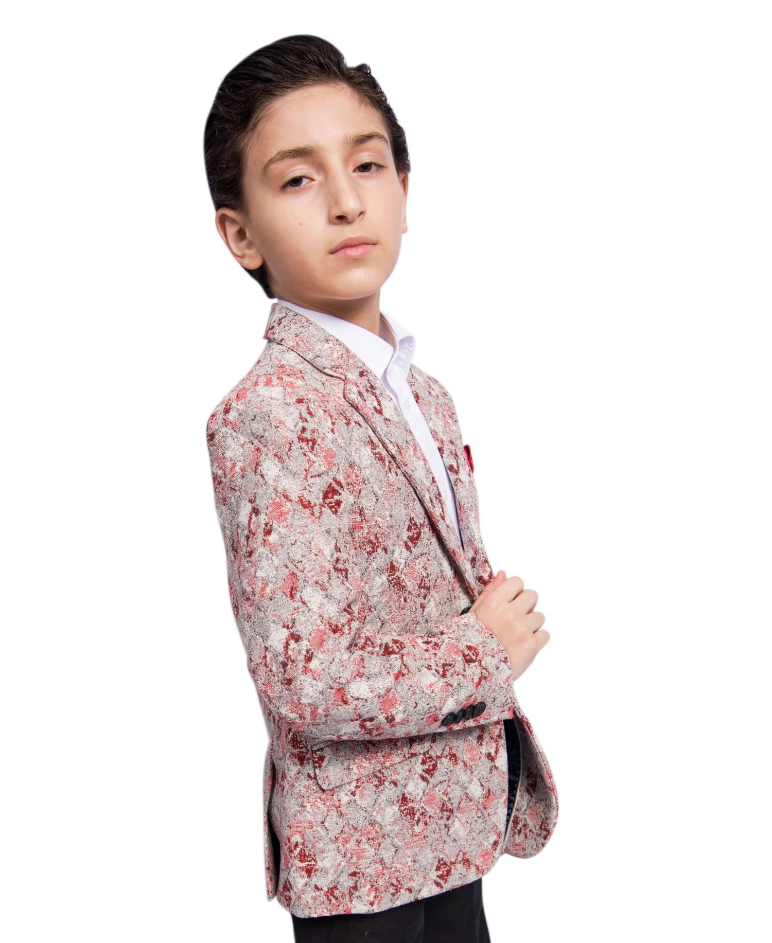 Boys Red Slim Fit Faded Argyle Jacket